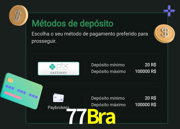 O cassino 77Bra oferece uma grande variedade de métodos de pagamento